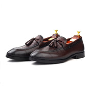 Men’s wine Genuine Leather Formal Tassel Loafers Dress Shoes - Feetique Footwea